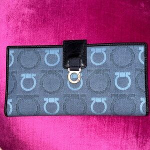Salvatore Ferragamo with COA Black and Blue Patterned Wallet - EUC